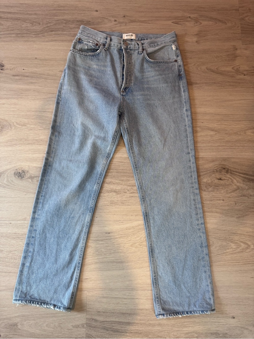 Women's AGOLDE Lana High Rise Straight Leg Jeans Size 27 Light Wash Button Fly